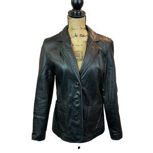 Maxima Wilsons Leather Womens Medium Black Leather Blazer Jacket Button Front